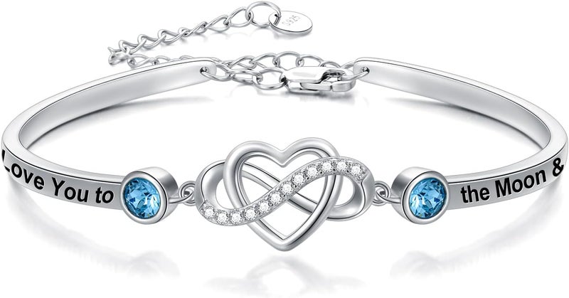 AOBOCO 925 Sterling Silver Adjustable Infinity Heart Bangle Bracelet for Sister Best Friend Daughter Mom Grandma Granddaughter Daughter in Law Godmother Goddaughter Stepmom Stepdaughter - Image 1